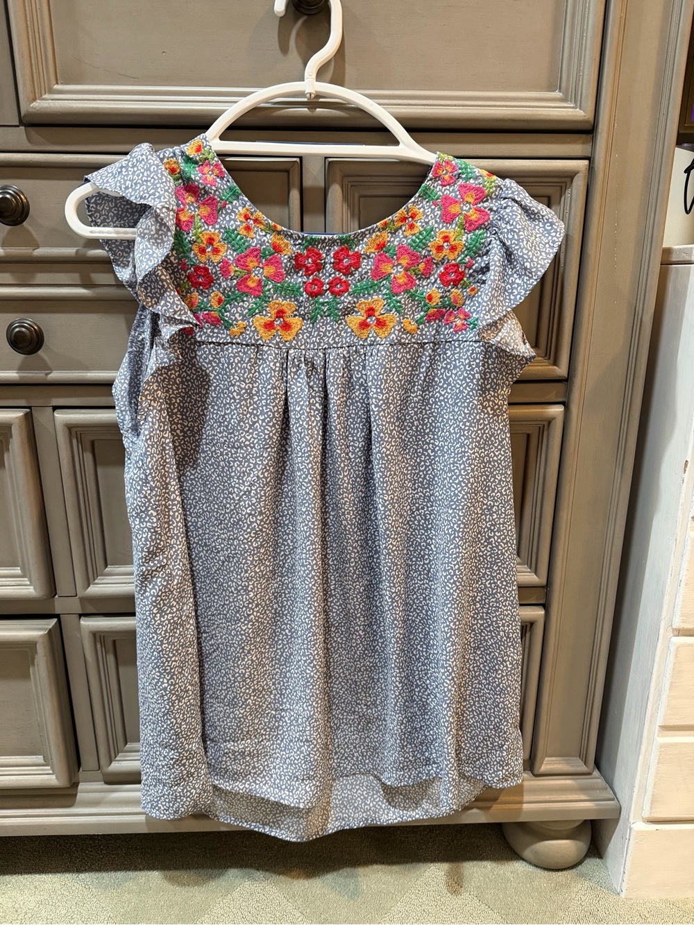Embroidered Floral Yoke Grey Blouse